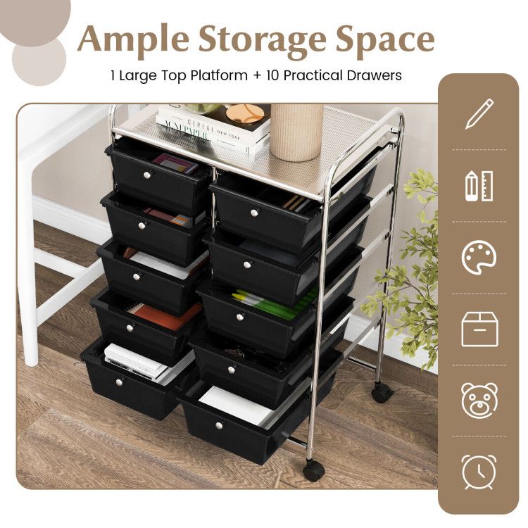 10-Drawer Rolling Storage Cart - Renee Lane Company