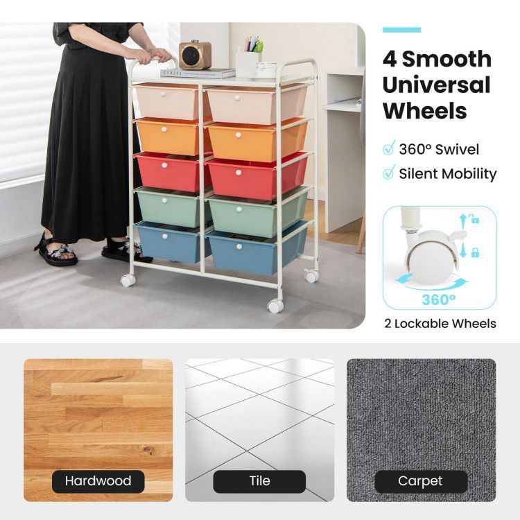 10-Drawer Rolling Storage Cart - Renee Lane Company