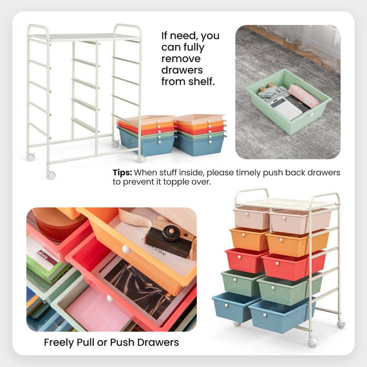 10-Drawer Rolling Storage Cart - Renee Lane Company
