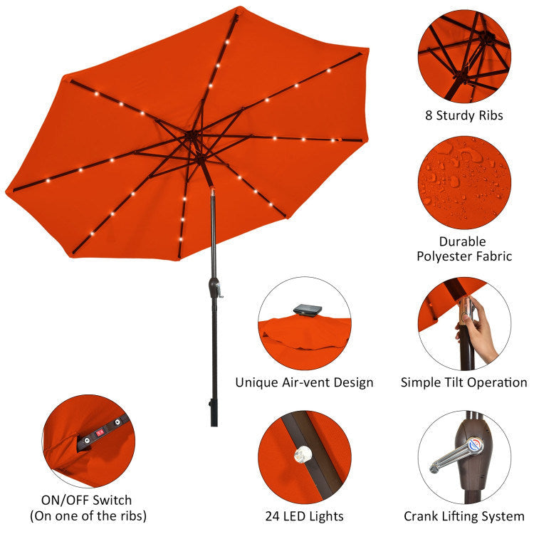 10 Feet Outdoor Patio Umbrella with Bright Solar LED Lights - Renee Lane Company