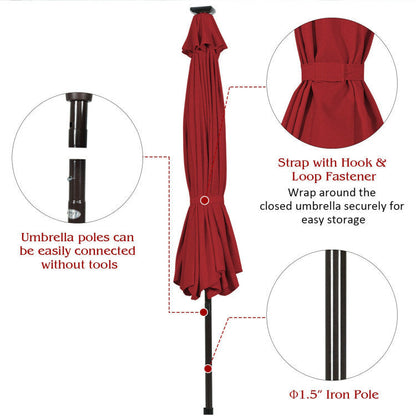 10 Feet Outdoor Patio Umbrella with Bright Solar LED Lights - Renee Lane Company