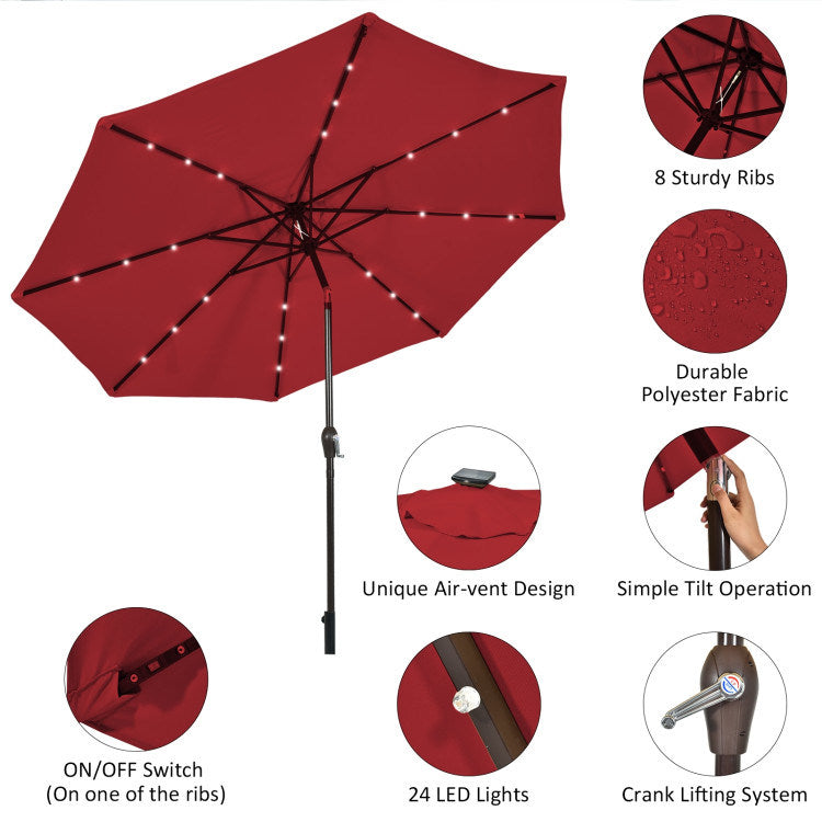 10 Feet Outdoor Patio Umbrella with Bright Solar LED Lights - Renee Lane Company