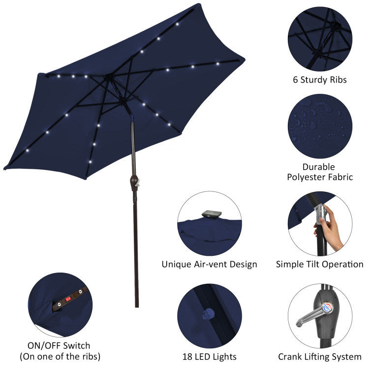 10 Feet Outdoor Patio Umbrella with Bright Solar LED Lights - Renee Lane Company