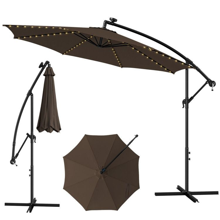 10 Feet Patio Offset Umbrella with 112 Solar-Powered LED Lights - Renee Lane Company