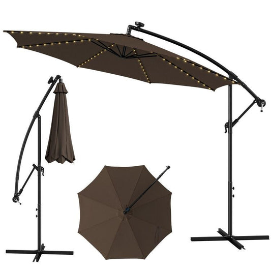 10 Feet Patio Offset Umbrella with 112 Solar-Powered LED Lights - Renee Lane Company