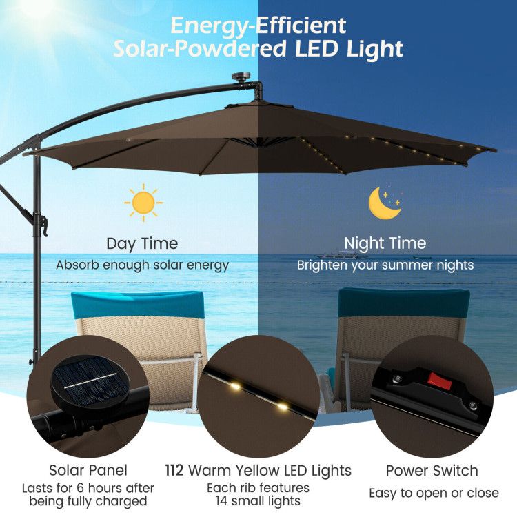 10 Feet Patio Offset Umbrella with 112 Solar-Powered LED Lights - Renee Lane Company