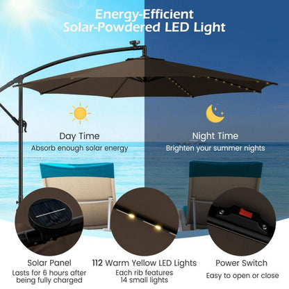 10 Feet Patio Offset Umbrella with 112 Solar-Powered LED Lights - Renee Lane Company