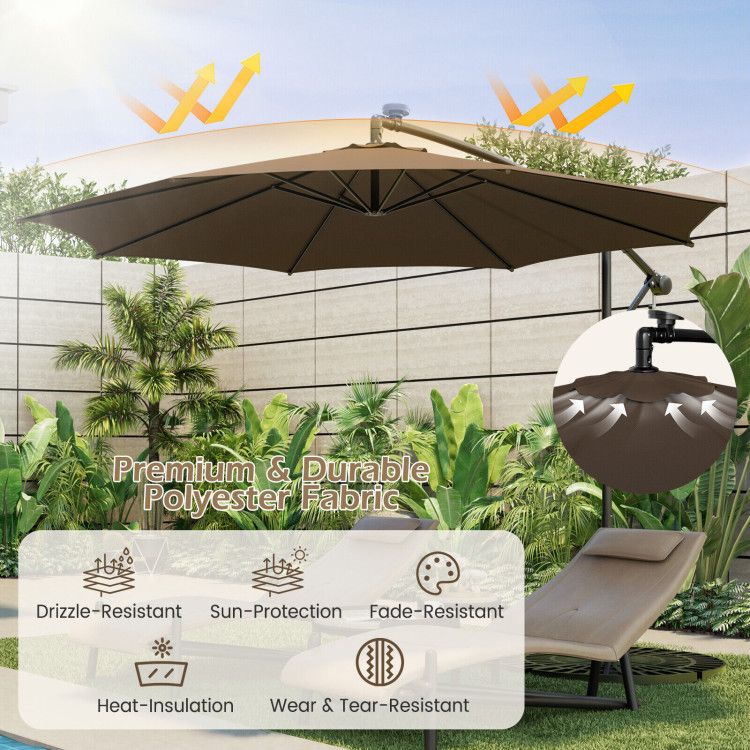 10 Feet Patio Offset Umbrella with 112 Solar-Powered LED Lights - Renee Lane Company