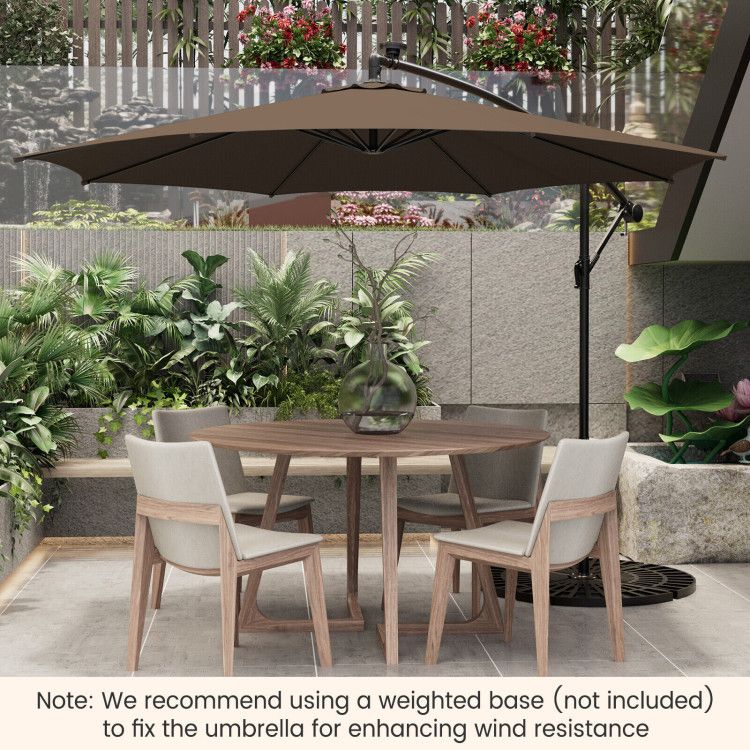 10 Feet Patio Offset Umbrella with 112 Solar-Powered LED Lights - Renee Lane Company