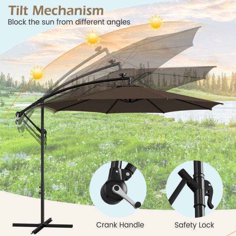 10 Feet Patio Offset Umbrella with 112 Solar-Powered LED Lights - Renee Lane Company