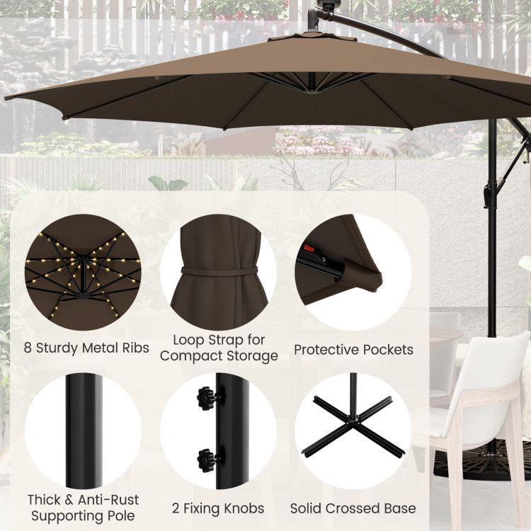 10 Feet Patio Offset Umbrella with 112 Solar-Powered LED Lights - Renee Lane Company