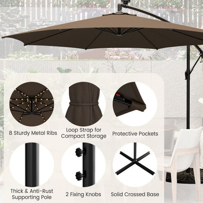 10 Feet Patio Offset Umbrella with 112 Solar-Powered LED Lights - Renee Lane Company