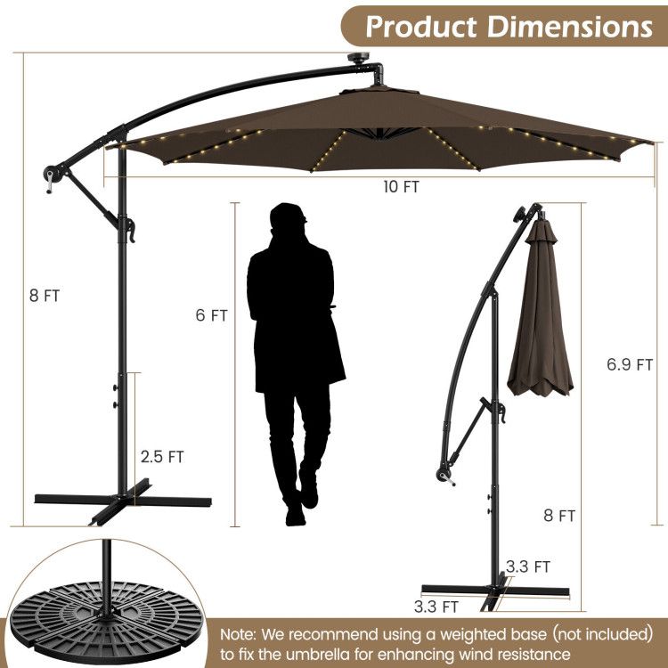 10 Feet Patio Offset Umbrella with 112 Solar-Powered LED Lights - Renee Lane Company