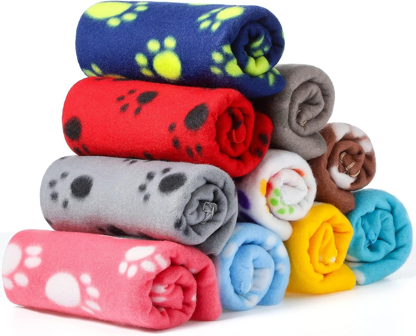 10 Pieces Pet Blankets with Paw Print Dog Cat Fleece Blankets Soft Warm Sleep Mat Pad Bed Cover for Kitten Puppy and Other Small Animals, 24 x 28 Inch - Renee Lane Company