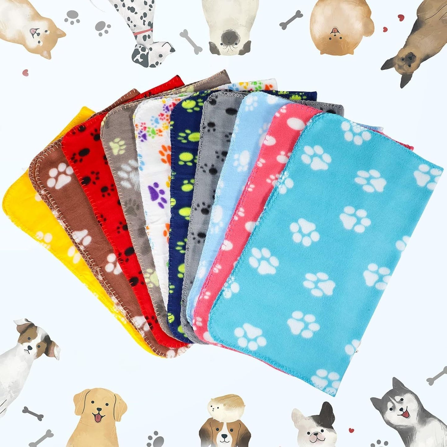 10 Pieces Pet Blankets with Paw Print Dog Cat Fleece Blankets Soft Warm Sleep Mat Pad Bed Cover for Kitten Puppy and Other Small Animals, 24 x 28 Inch - Renee Lane Company