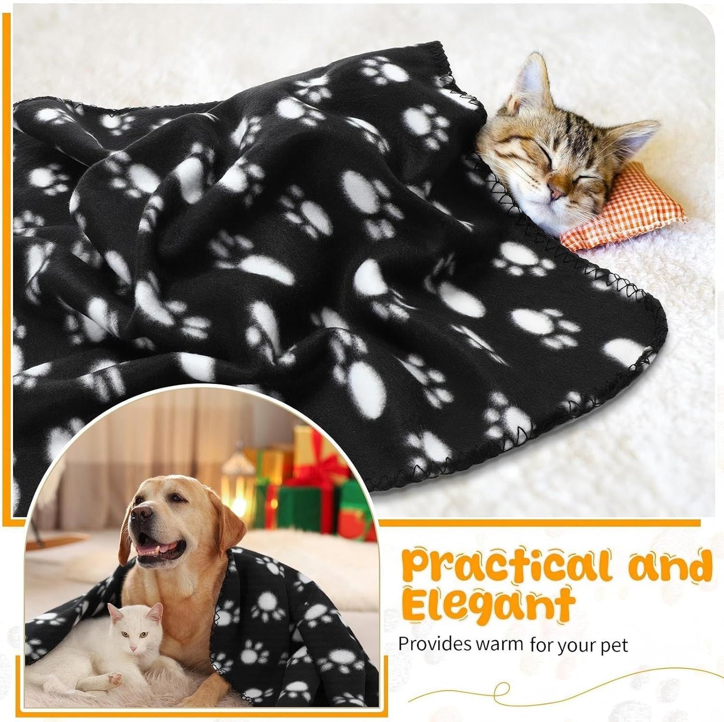 10 Pieces Pet Blankets with Paw Print Dog Cat Fleece Blankets Soft Warm Sleep Mat Pad Bed Cover for Kitten Puppy and Other Small Animals, 24 x 28 Inch - Renee Lane Company