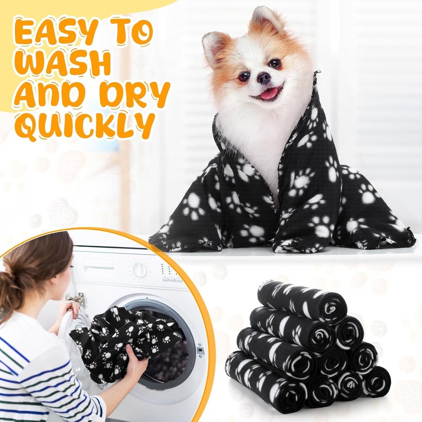 10 Pieces Pet Blankets with Paw Print Dog Cat Fleece Blankets Soft Warm Sleep Mat Pad Bed Cover for Kitten Puppy and Other Small Animals, 24 x 28 Inch - Renee Lane Company