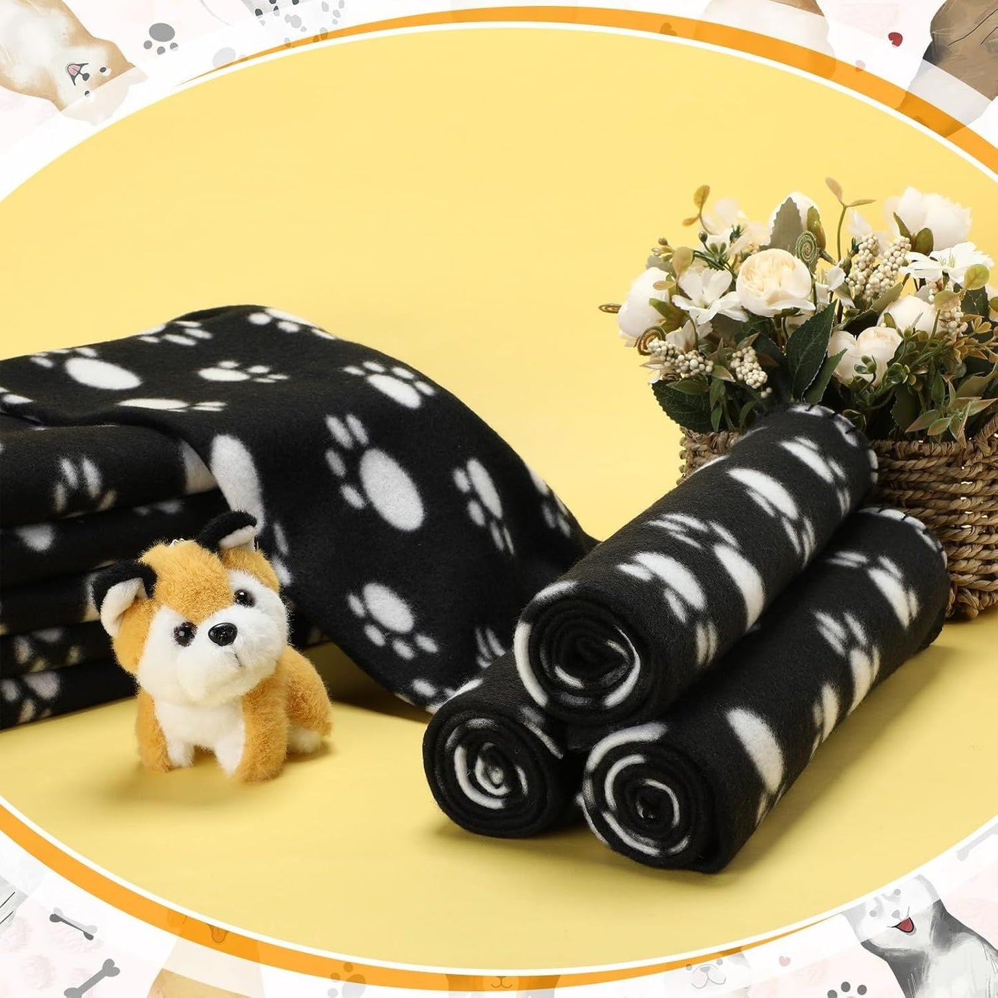 10 Pieces Pet Blankets with Paw Print Dog Cat Fleece Blankets Soft Warm Sleep Mat Pad Bed Cover for Kitten Puppy and Other Small Animals, 24 x 28 Inch - Renee Lane Company