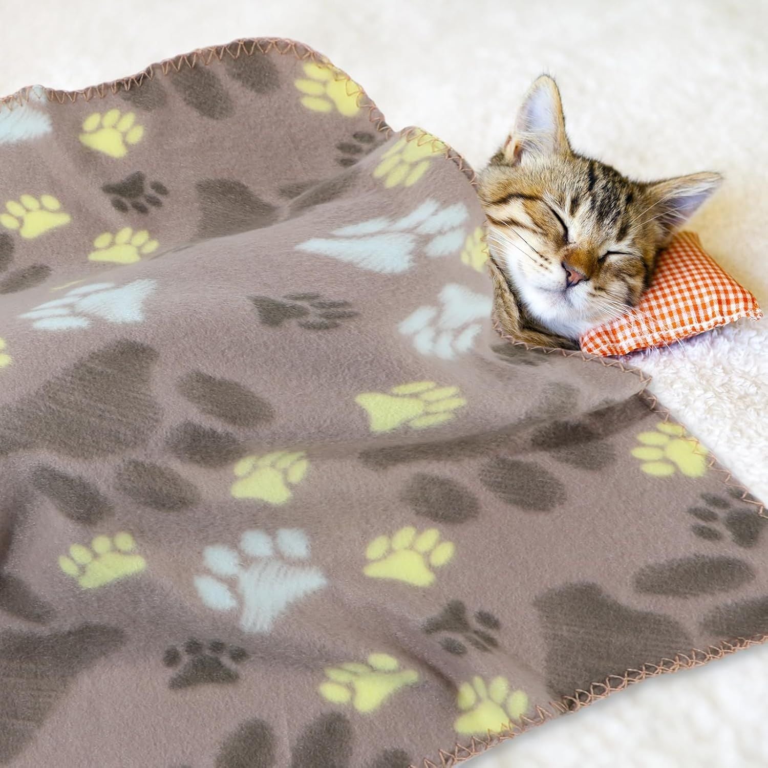 10 Pieces Pet Blankets with Paw Print Dog Cat Fleece Blankets Soft Warm Sleep Mat Pad Bed Cover for Kitten Puppy and Other Small Animals, 24 x 28 Inch - Renee Lane Company