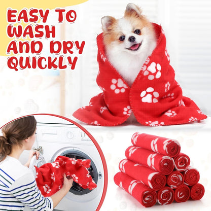 10 Pieces Pet Blankets with Paw Print Dog Cat Fleece Blankets Soft Warm Sleep Mat Pad Bed Cover for Kitten Puppy and Other Small Animals, 24 x 28 Inch - Renee Lane Company