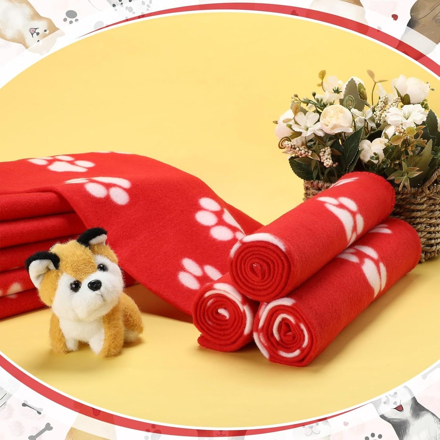 10 Pieces Pet Blankets with Paw Print Dog Cat Fleece Blankets Soft Warm Sleep Mat Pad Bed Cover for Kitten Puppy and Other Small Animals, 24 x 28 Inch - Renee Lane Company