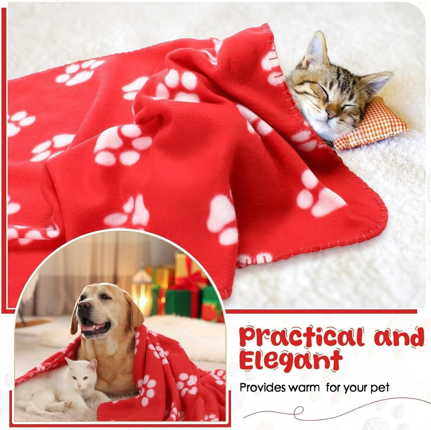 10 Pieces Pet Blankets with Paw Print Dog Cat Fleece Blankets Soft Warm Sleep Mat Pad Bed Cover for Kitten Puppy and Other Small Animals, 24 x 28 Inch - Renee Lane Company