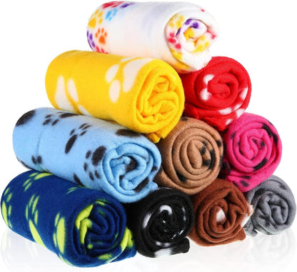 10 Pieces Pet Blankets with Paw Print Dog Cat Fleece Blankets Soft Warm Sleep Mat Pad Bed Cover for Kitten Puppy and Other Small Animals, 24 x 28 Inch - Renee Lane Company