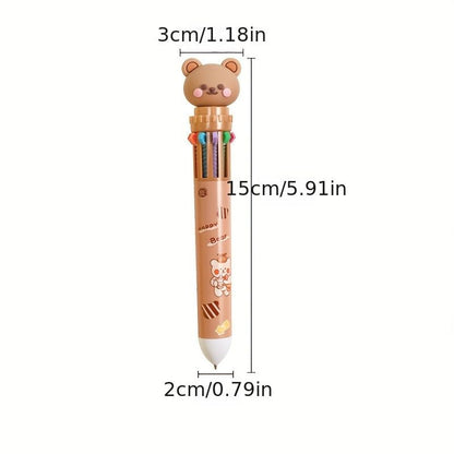 10-color Cartoon Ballpoint Pen Bear Press Color Pen Student Stationery Marker Pen Holiday Small Gift - Renee Lane Company