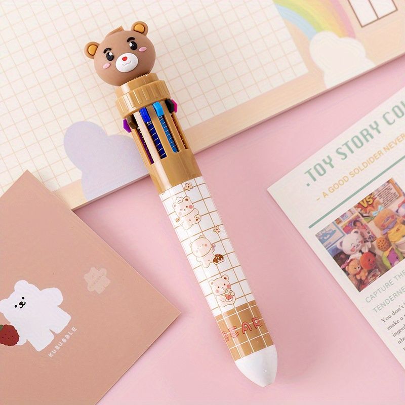 10-color Cartoon Ballpoint Pen Bear Press Color Pen Student Stationery Marker Pen Holiday Small Gift - Renee Lane Company