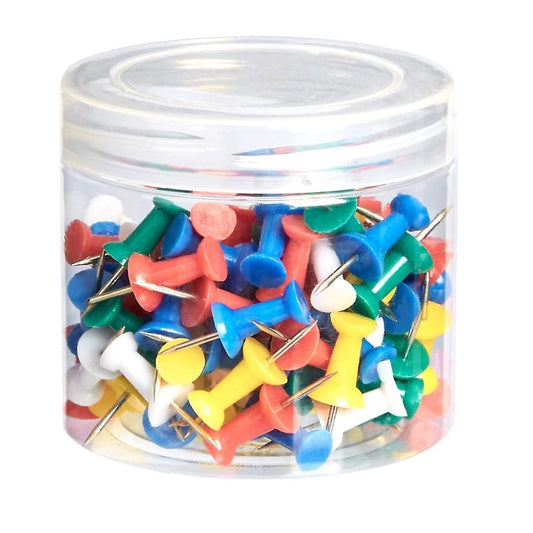 100 Count Push Pins, Standard Multicolored Thumb Tacks Steel Point And Colors Plastic Head With Plastic Storage Organizer Box - Renee Lane Company