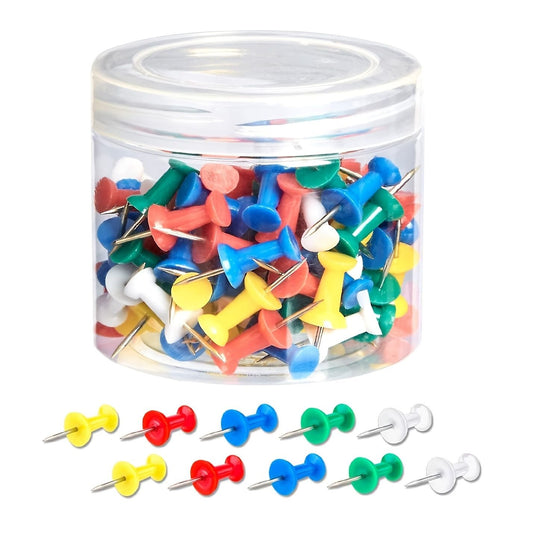 100 Count Push Pins, Standard Multicolored Thumb Tacks Steel Point And Colors Plastic Head With Plastic Storage Organizer Box - Renee Lane Company
