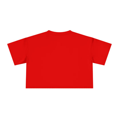 Crop graphic tee, red plain back with crew neckline