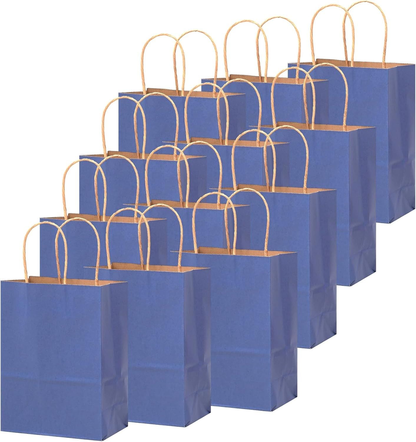 100PCS Gift Bag with Handles Bulk Kraft Deep Blue Paper Bags Multiple Uses (8.3"x3"x6"inch Small Size) - Renee Lane Company