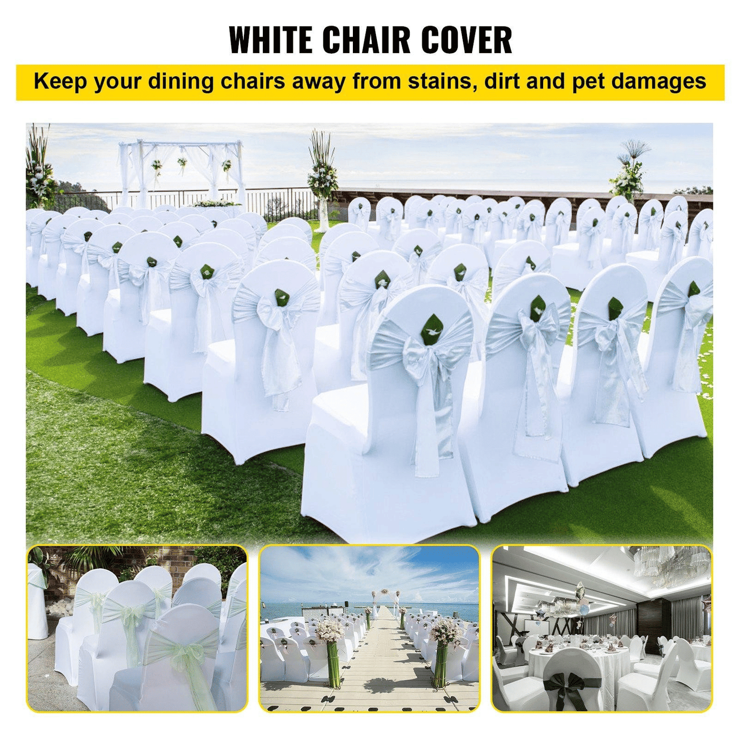 100PCS White Chair Covers Stretch Spandex Folding for Wedding Party Dining - Renee Lane Company