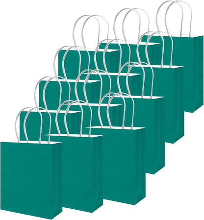 100Pcs Paper Gift Bag with Handles Deep Green Party Favor Bags Multiple Uses (8.3"x3"x6", Small Size) - Renee Lane Company
