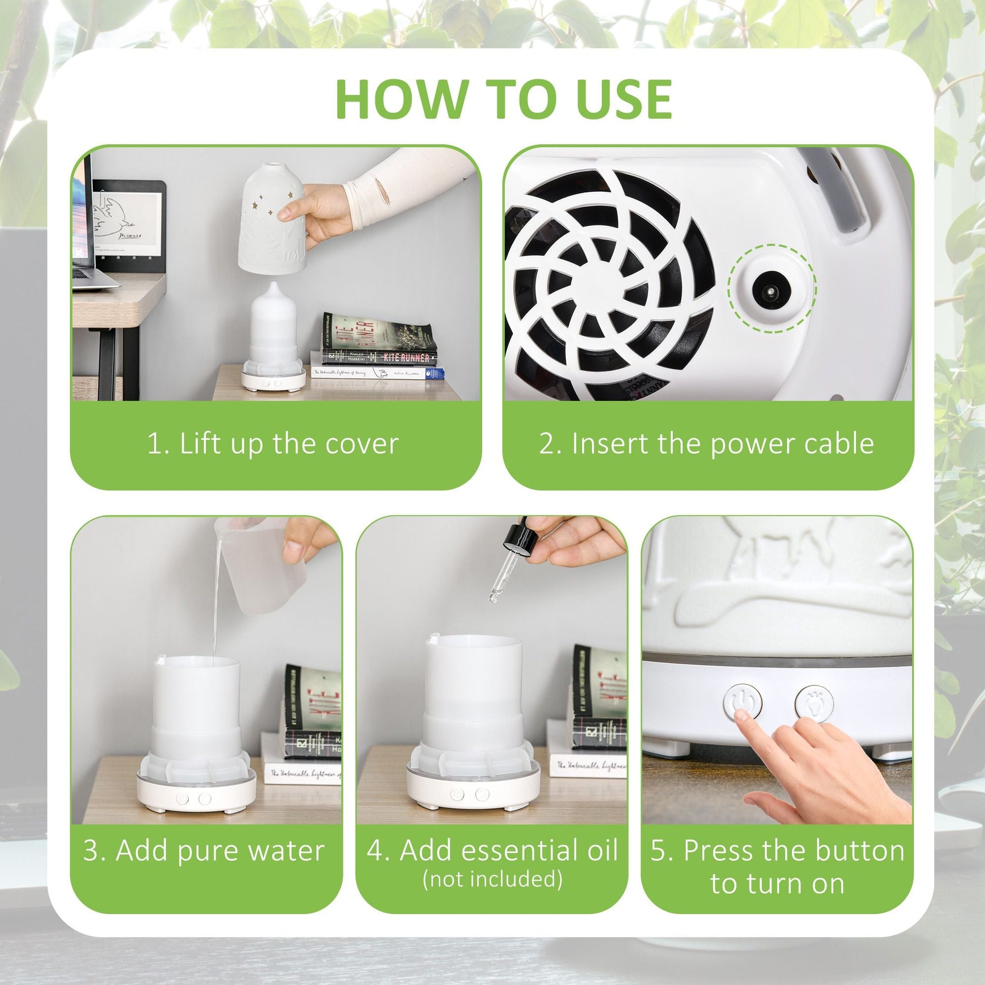 100ml Ultrasonic Aromatherapy Diffuser, Essential Oils Humidifier with Ceramic Cover, 7 Colors LED Lights, Timer, Waterless Auto-off for Home and Office, White - Renee Lane Company