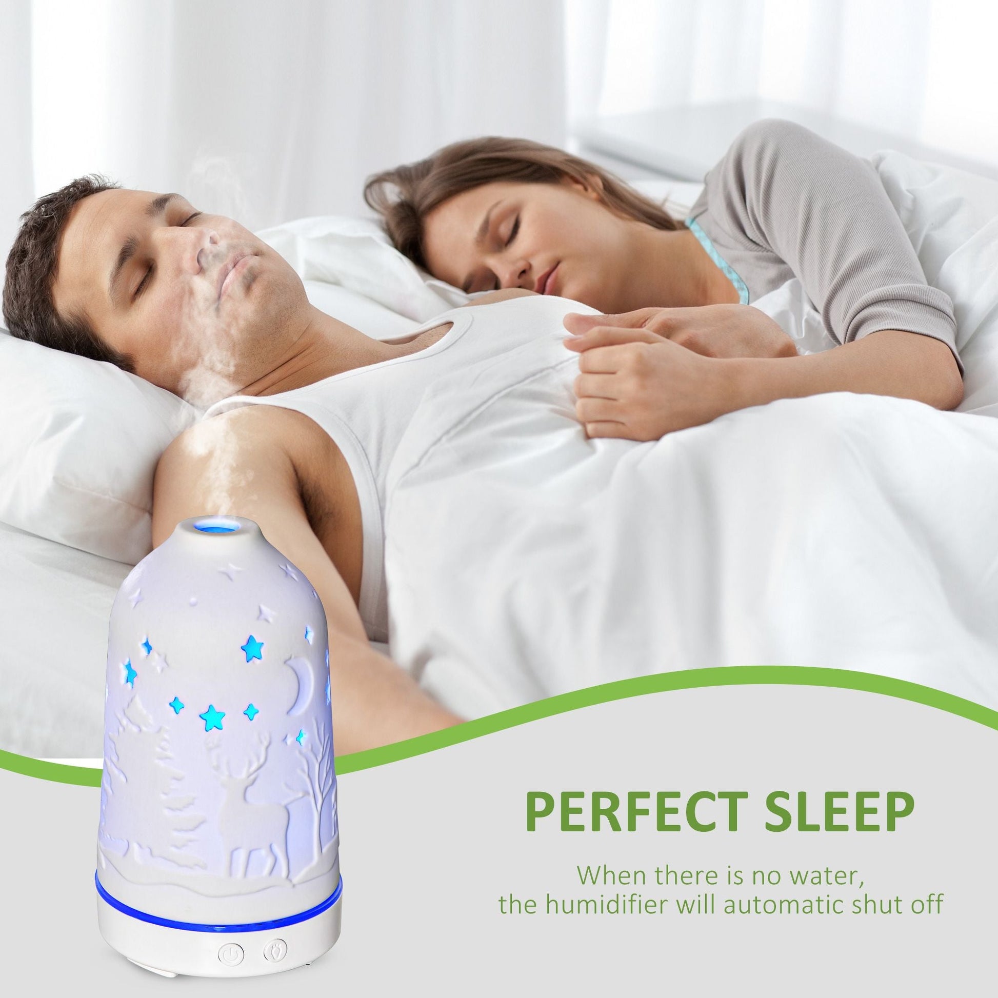 100ml Ultrasonic Aromatherapy Diffuser, Essential Oils Humidifier with Ceramic Cover, 7 Colors LED Lights, Timer, Waterless Auto-off for Home and Office, White - Renee Lane Company