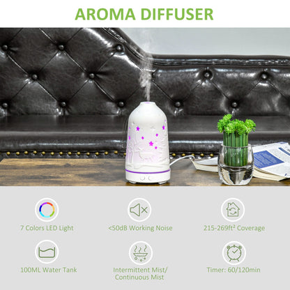 100ml Ultrasonic Aromatherapy Diffuser, Essential Oils Humidifier with Ceramic Cover, 7 Colors LED Lights, Timer, Waterless Auto-off for Home and Office, White - Renee Lane Company