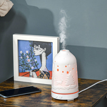100ml Ultrasonic Aromatherapy Diffuser, Essential Oils Humidifier with Ceramic Cover, 7 Colors LED Lights, Timer, Waterless Auto-off for Home and Office, White - Renee Lane Company
