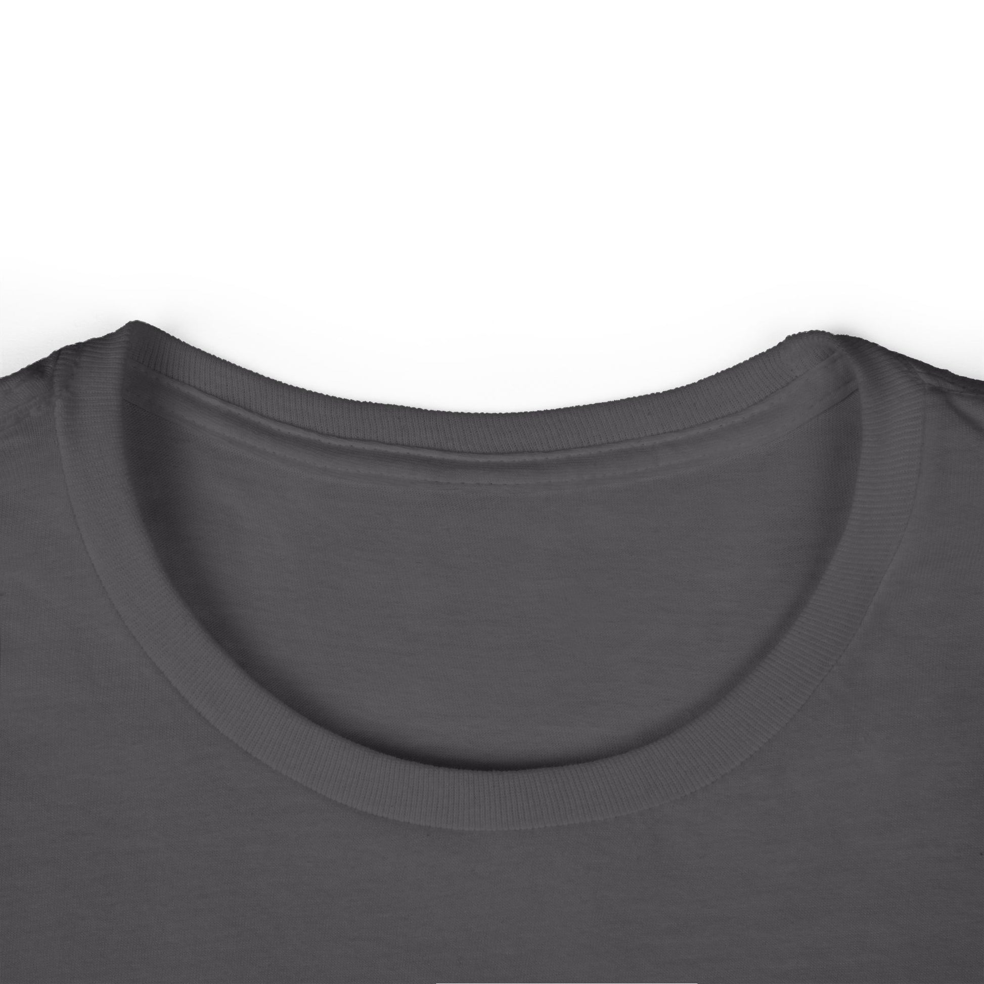 Charcoal crew-neck T-shirt, short sleeves, seamless shoulder seam design.