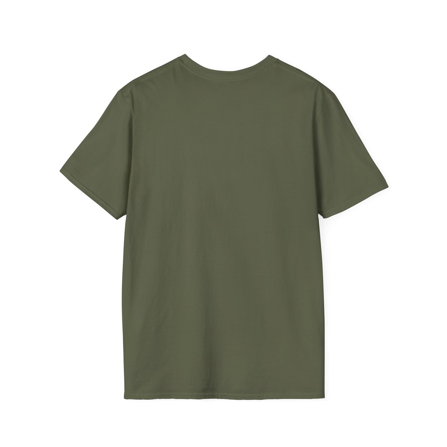 Military green crew neck T-shirt, plain front with no graphic