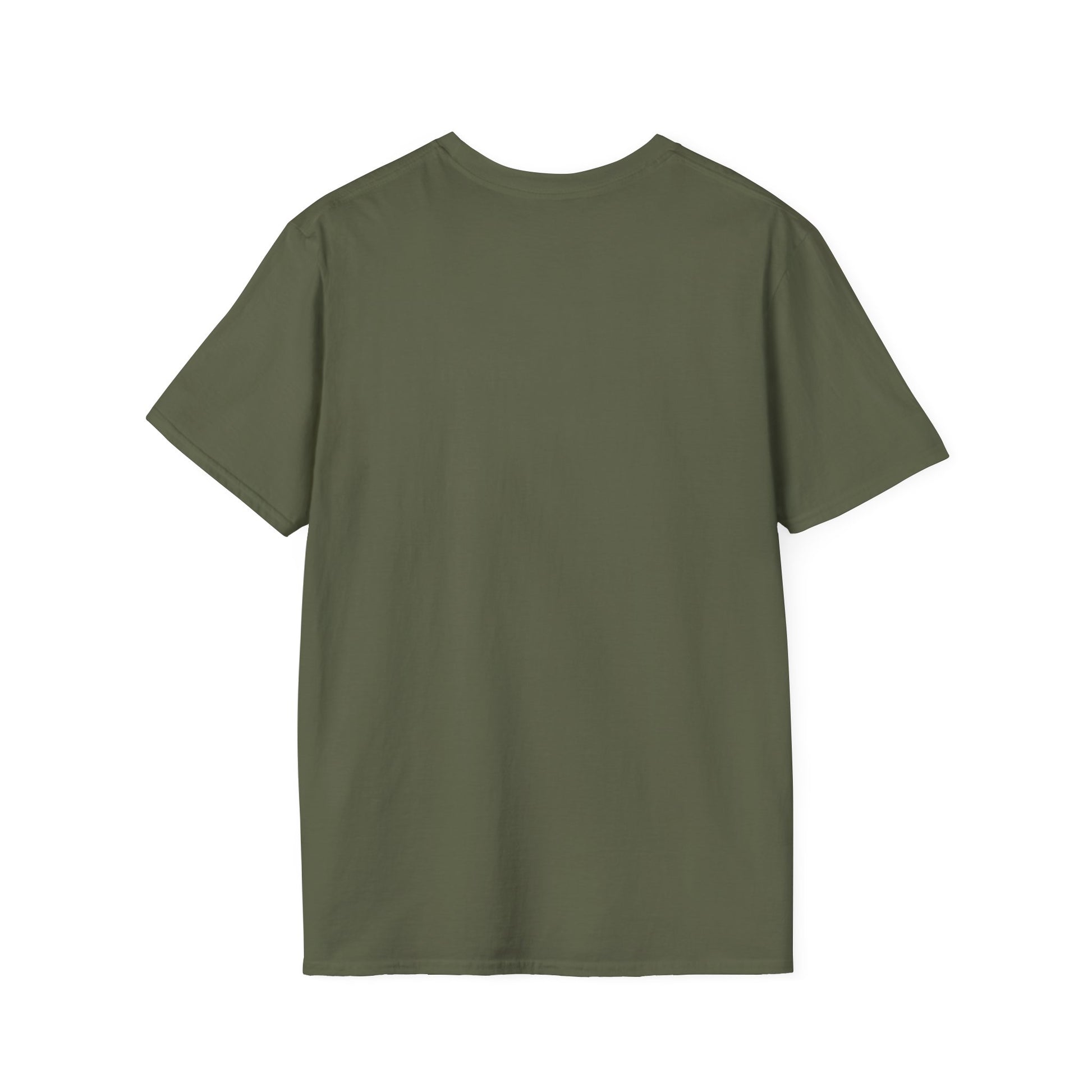 Military green crew neck T-shirt, plain front with no graphic