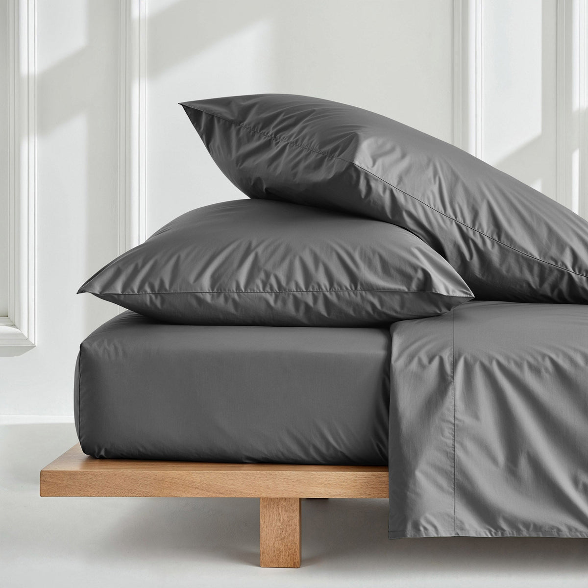 Luxe sateen pillowcase set, dark gray with smooth envelope closure style