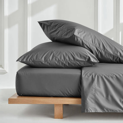 Luxe sateen pillowcase set, dark gray with smooth envelope closure style