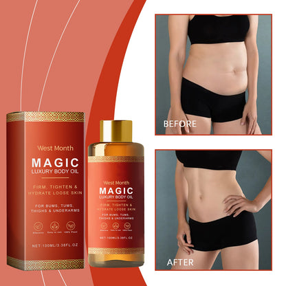Firming moisturizing body oil 100ml bottle with gold cap and boxed packaging