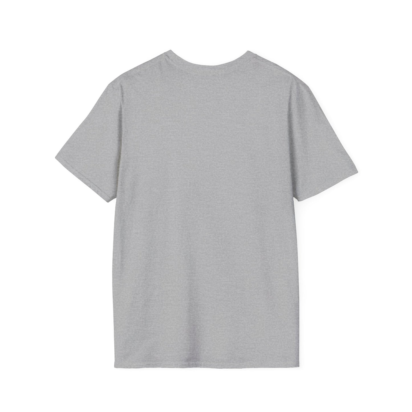 Light gray crew-neck T-shirt with no graphic on the back, short sleeves