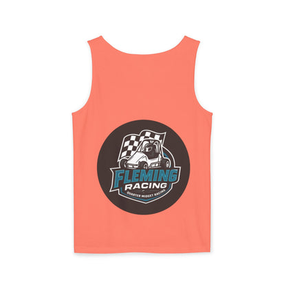 Coral racing tank top with front black circular motorsports logo