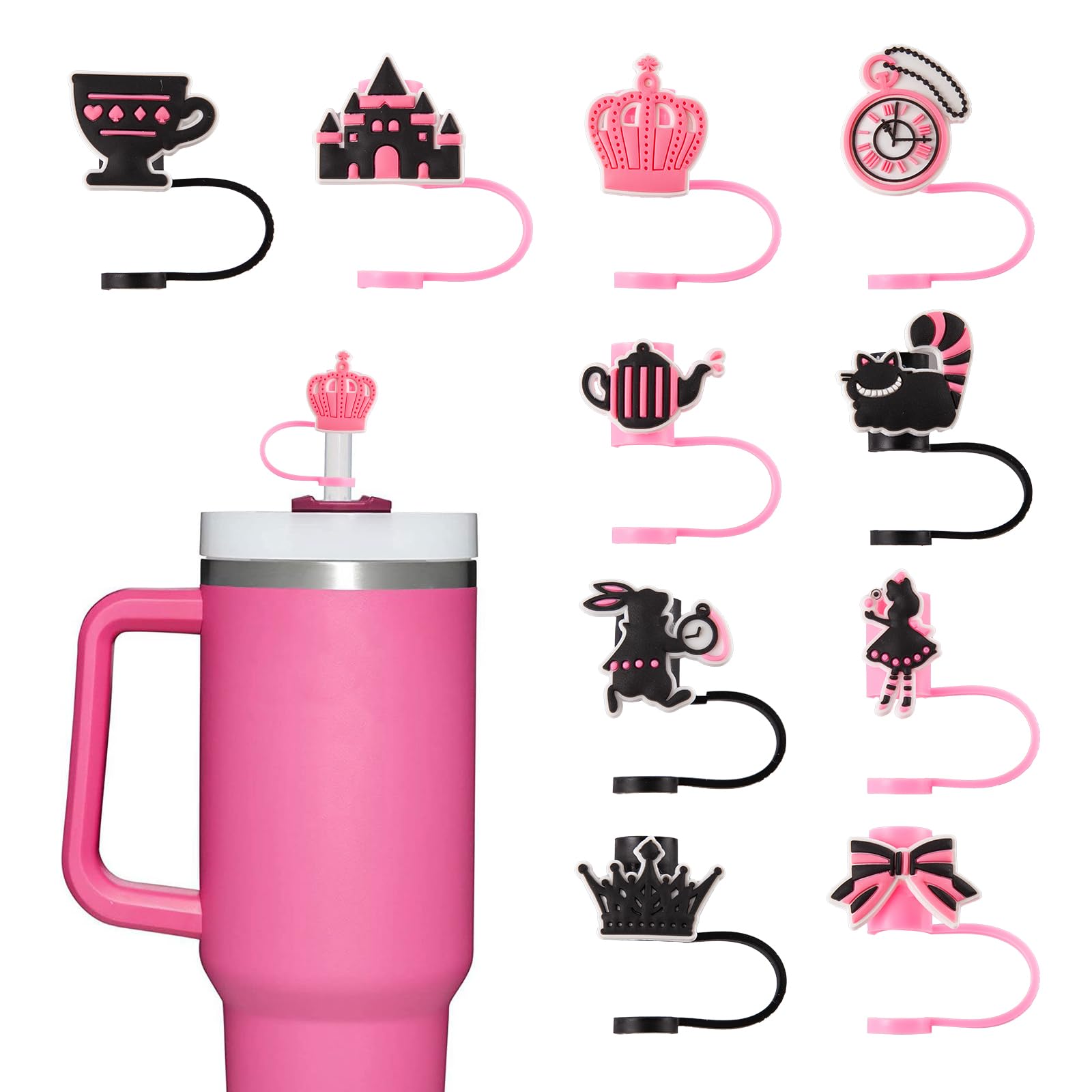 10Pcs 9-10mm Cartoon-Alice Stanley Straw Covers Reusable Straw Covers for Stanley 30/40oz Cup WaterProof Straw Toppers Stanley Cup Accessories - Renee Lane Company
