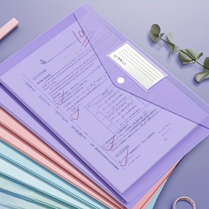 10pcs A4 Document Bags - Morandi Transparent Thickened Snap Button Data Storage - High Value Protection - Renee Lane Company