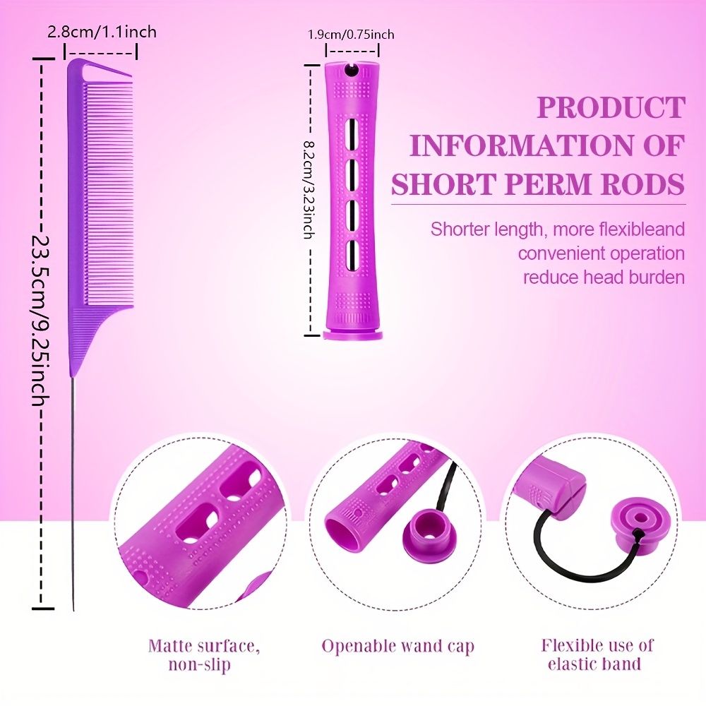 10pcs Professional Hair Perm Rods with Comb and Elastic Rubber Bands - Short Curlers for Perfect Hair Styling and Hairdressing - Renee Lane Company
